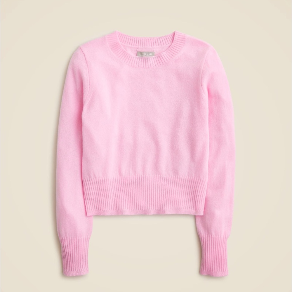 J. Crew Soft Pink Cashmere Crew Neck Cropped Sweater